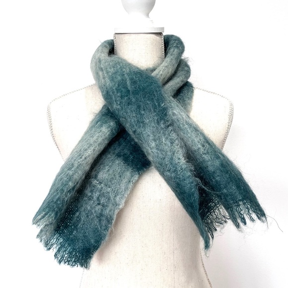 Mairi Macintyre Vintage Teal Plaid Mohair Wool Scarf Made in Scotland - Picture 2 of 5